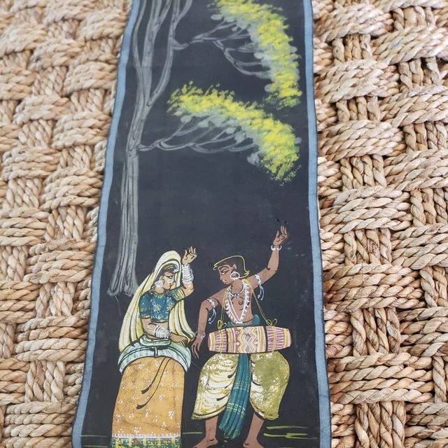 Hand Painted Silk Fine Art of a Mughal Hunt Scene Framed India 20th century