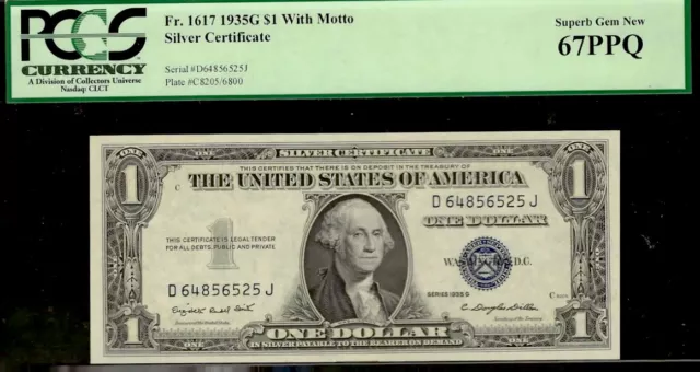 UNITED STATES 1935A $1 Silver Certificate. FR#: 1608. PCGS Graded: 67 PPQ SCARCE