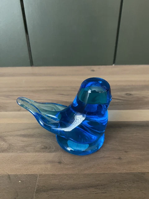 Vintage 1999 LEO WARD Bluebird of Happiness Art Glass Bird Figurine Signed