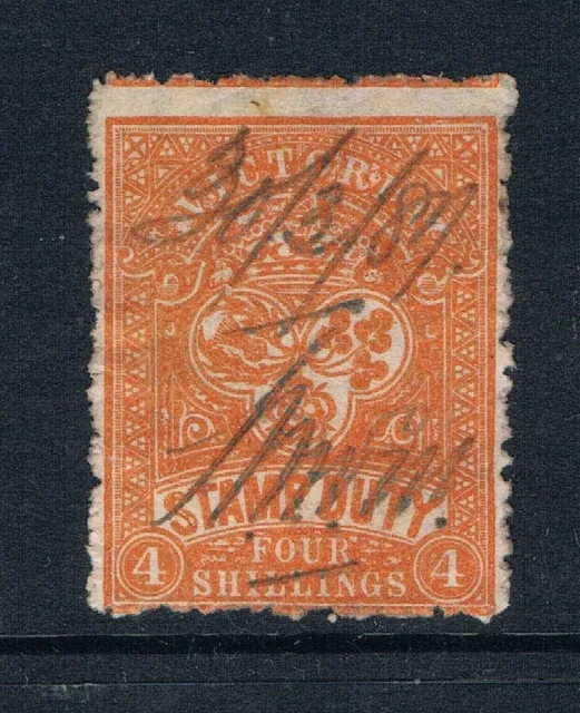 Victoria 1884 - 4sh "Stamp Duty" Red-Orange - Perf 12½ -SC AR41 [SG 269] USED T2