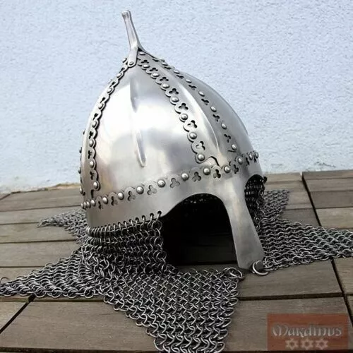 Steel Medieval Norman Viking Knight Helmet With Chainmail Replica..