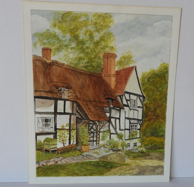 kent-scenic-tudor-house-original-watercolour-painting-signed-unframed