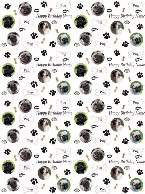 Pug Dog Personalised Birthday Gift Wrapping Paper 4 Designs ADD NAME