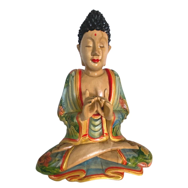 Buddha Sculpture Manidhari Mudra Hand Painted Wood Carving Statue Balinese Art 2