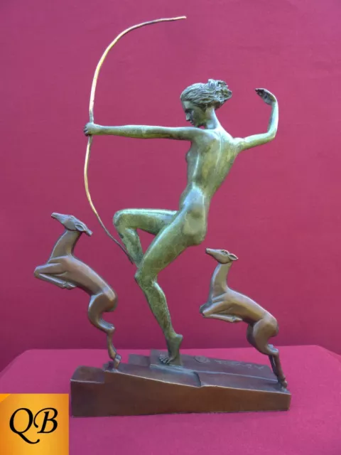 Bronze Figurine Art Deco Sculpture Statue Diana With Fawns Hot Cast Nude Figure 3