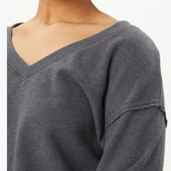 Michael Stars Oxide Camila Gray Crop V-Neck Sweatshirt Small New 3