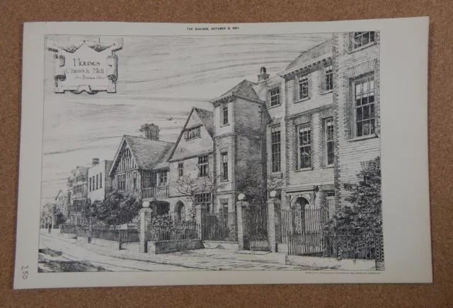 Antique Architects print Houses Chiswick Mall The Builder 1887