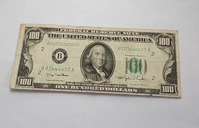 1950-B Series $100 Bill - One Hundred Dollar Bill Miscut Error Vintage Currency