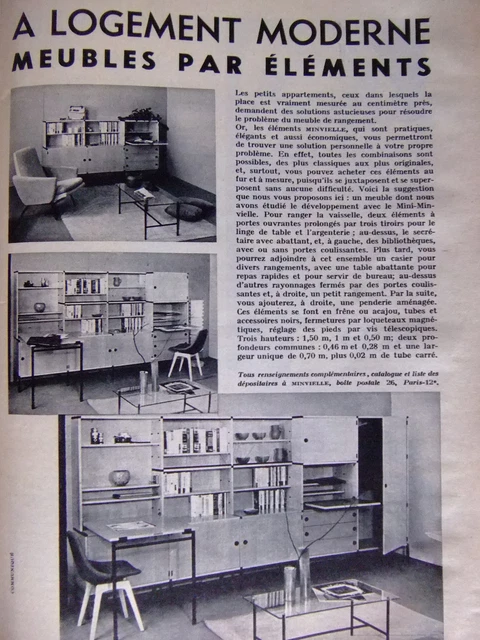 Publicité 1959 Minvielle A Logement Moderne Meubles Par Éléments - Advertising
