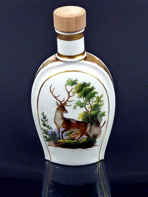 seltene Schnapsflasche / Flachmann - Meissen - jagdliche Bemalung - 19. Jhd.