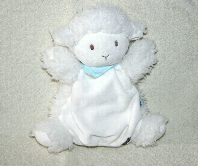 Kaloo Doudou Mouton Agneau Plat Blanc Marionnette Bandana Bleu Excellent Etat