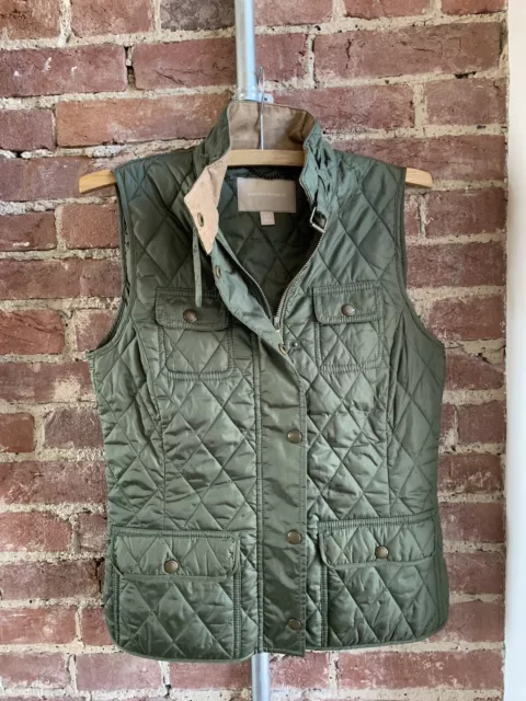 Banana Republic Womens XS Quilted Vest Green Zipper Courduroy Collar Pockets