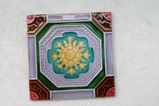 Vintage Tile Art Nouveau Majolica Yellow Flower Design Architecture Tile Nh4429