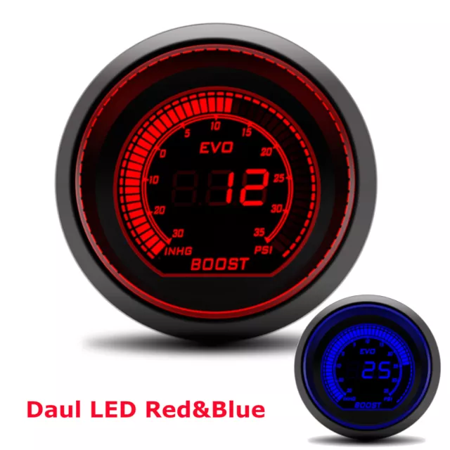 2" 52mm Turbo Boost Gauge Vacuum Pressure Digital Display Daul LED Red & Blue