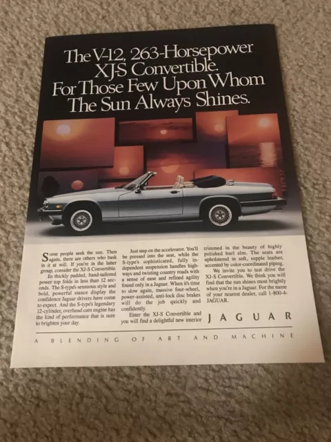 Vintage 1991 JAGUAR XJ-S XJS CONVERTIBLE Car Print Ad 1990s