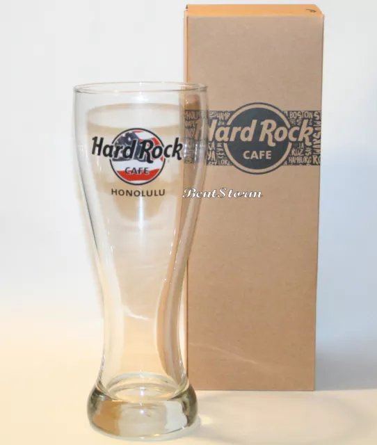 Hard Rock Cafe LOGO HONOLULU HAWAII USA Pilsner Beer Glass Bar Drink 16 OZ  NEW