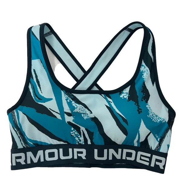 Under armour Donna Dfo Crossback Verde Blu Medio Stampato SPORTS Bra TAGLIA S