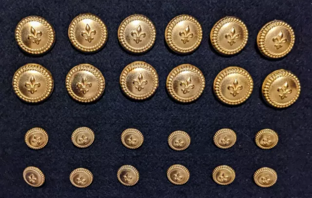 Vintage Gold Designer BLAZER BUTTON Lot Coat Metal Shank Fleur De Lis 24pcs