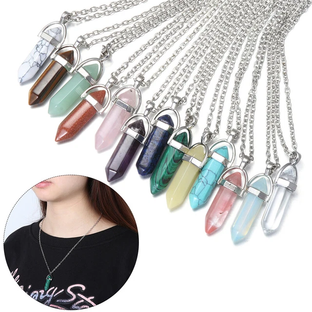 Bullet Shape Natural Stone Pendant Necklace Fashion Choker Collar Bohemia Style