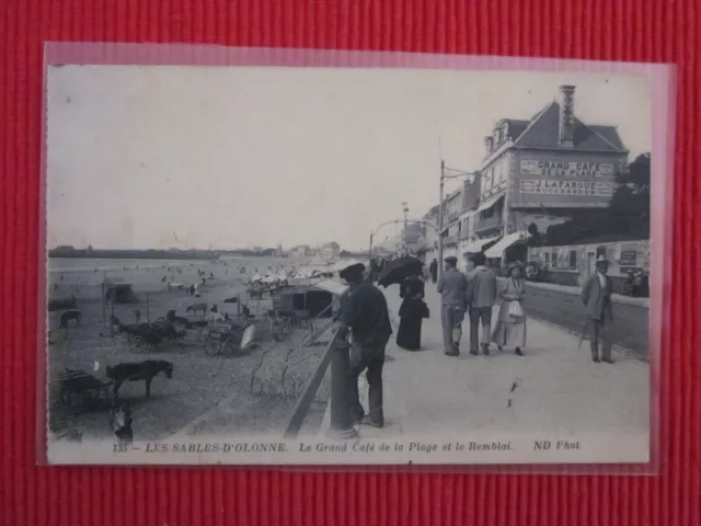 CPA ECRITE TIMBRE LES SABLES D'OLONNE LE GRAND Café DE LA PLAGE ET LE REMBLAI