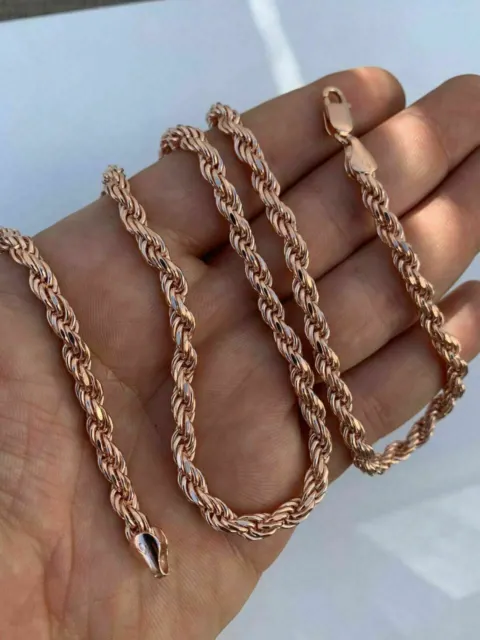 14k Rose Gold Plated Solid 925 Sterling Silver Men's Rope Chain Heavy 5mm ITALY