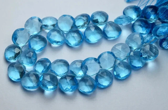 10 Pcs Heart Briolette Beads Faceted Hydro Sky Blue Quartz 11MM Jewelry Making