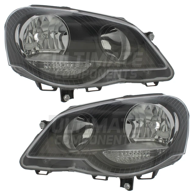 VW Polo Headlights Mk4 GTI 9N3 Hatchback 2005-2010 Black Inner Headlamps 1 Pair