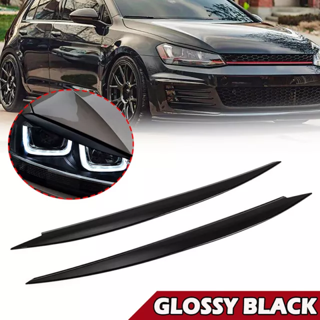 Pair Headlight Eyelid Eyebrow Cover Trim Gloss Black For VW Golf MK7 R GTI GTD