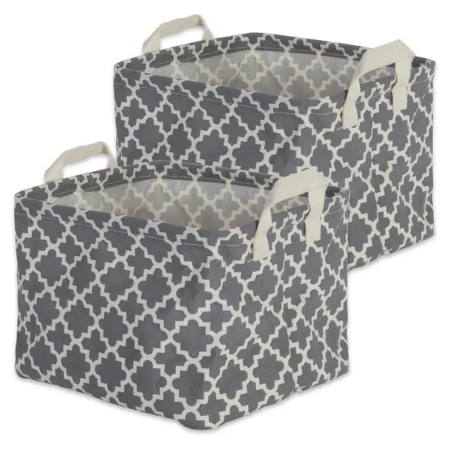 DII Rectangle Cotton Extra Large Laundry Bin in Gray/White (Set of 2)
