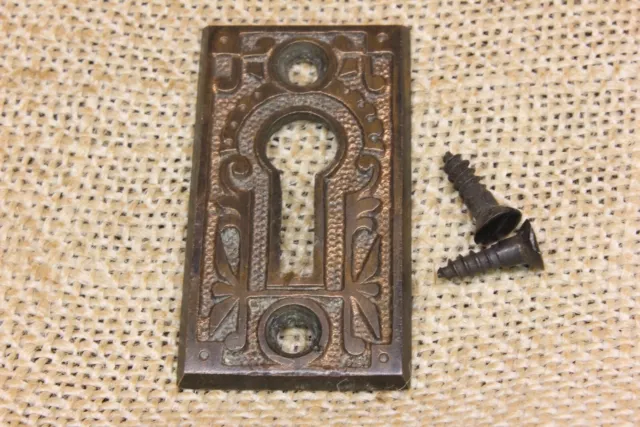 Old Door Keyhole Skeleton Key Lock Bronze Escutcheon Plate Vintage Eastlake