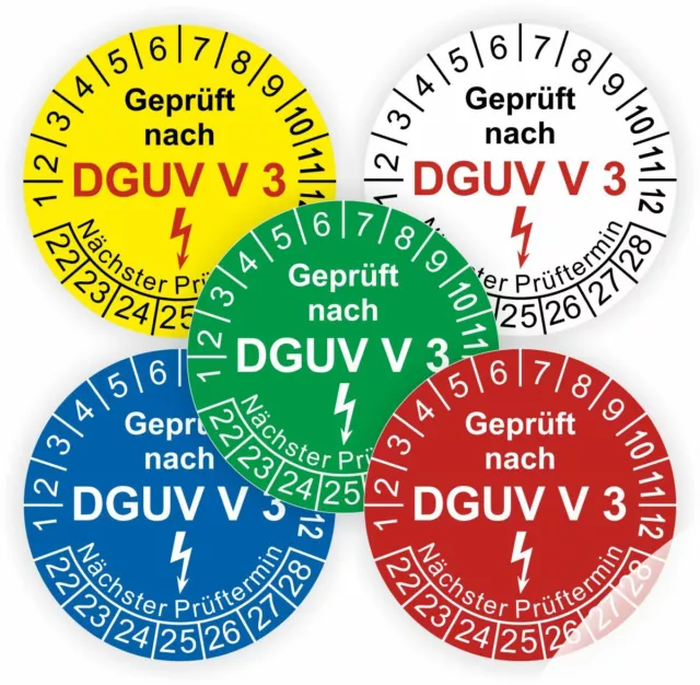 Prüfplaketten DGUV V3 Ø:20mm 1000stück (ehemals BGVA3) Wartungsplakette Prüfung