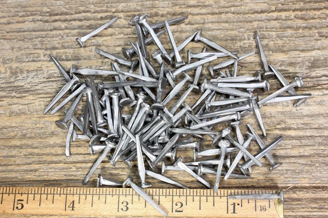 1” inch Square NAILS 100 lot antique box vintage look large round flat head BRAD