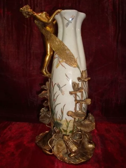 Art Nouveau Style Vase Figurine Frog Elf Art Deco Style Porcelain Bronze