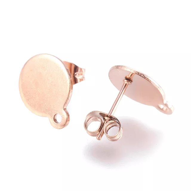 10 Rose Gold 304 Stainless Steel Round Tag Earring Posts Stud Findings Loop 10mm