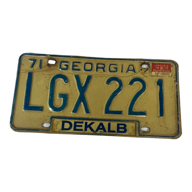 VTG 1971 WITH 72 Sticker DEKALB COUNTY, License Plate LGX 221