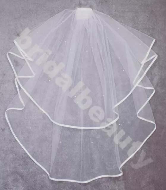 Girls 2T White First Holy Communion Veil Diamanté Crystals Pearls Beads Baptism