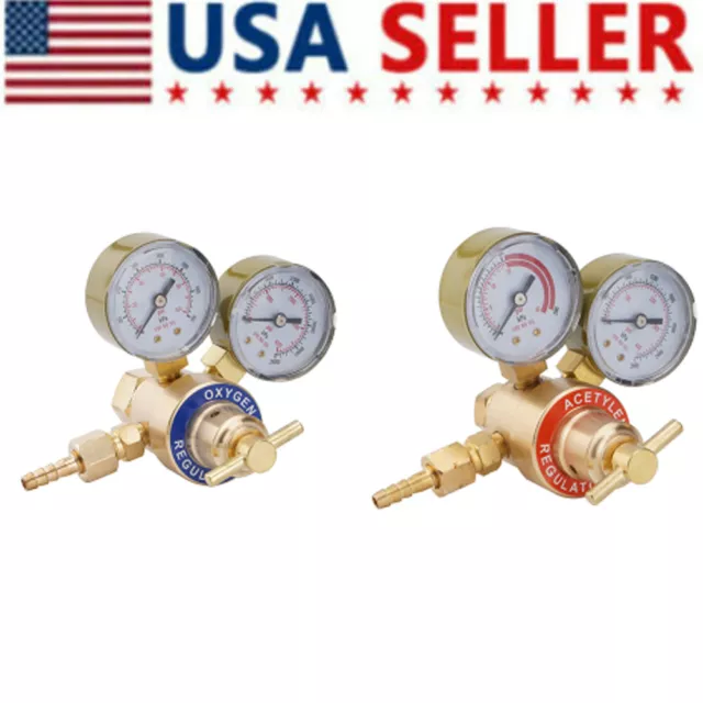 Oxygen and Acetylene Regulators Welding Gas Gauges Pair CGA540 CGA200 Fitting A+