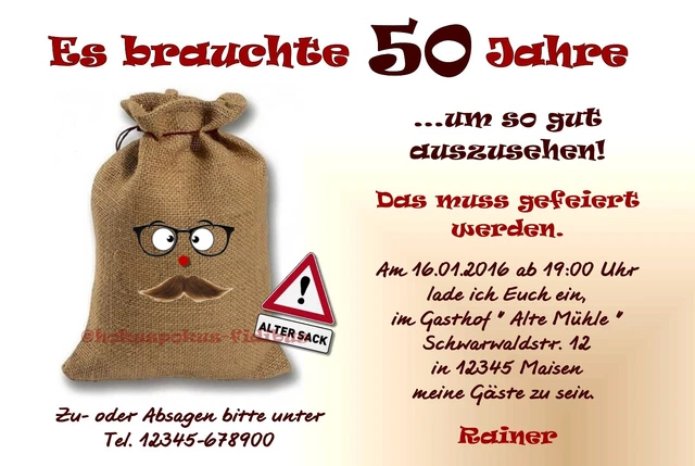 20 LUSTIGE EINLADUNGSKARTEN Geburtstag Einladungen ALTER SACK jedes