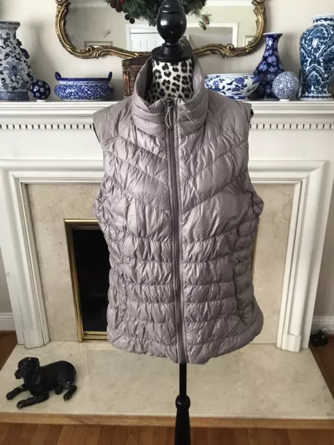 Athleta Goose Down Quilted Violet Gray Puffer Vest Jacket Full Zip Women's XL G5