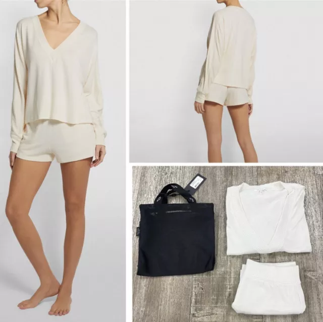 NWT $250 Rag & Bone Knit Lounge V Neck Top & Shorts Set Pale Beige Size Medium