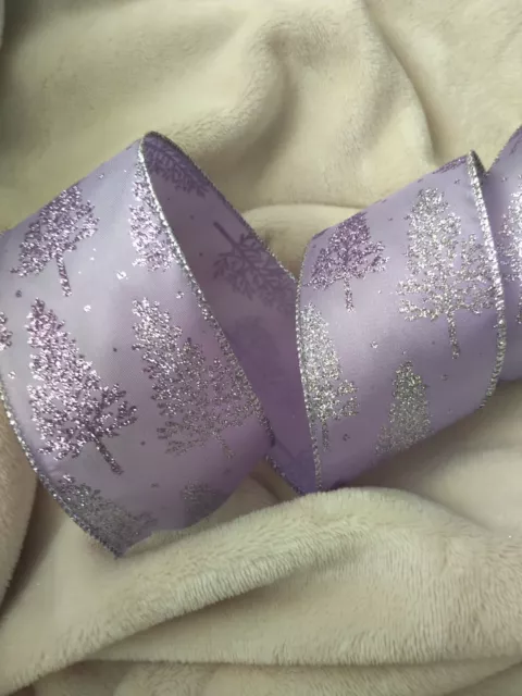 Lilac Glitter Trees Wide Wire Edged Luxe Ribbon Xmas Craft Decor Wrap 63mmx1m