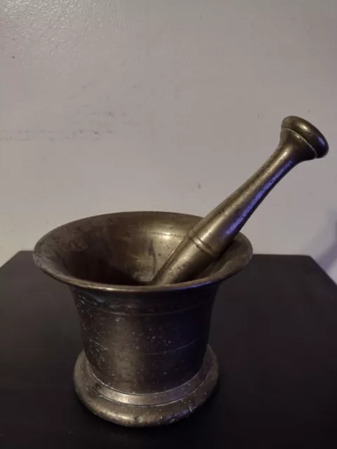 Antique Heavy Solid Brass Mortar And Pestle Large Pharmacy Apothecary