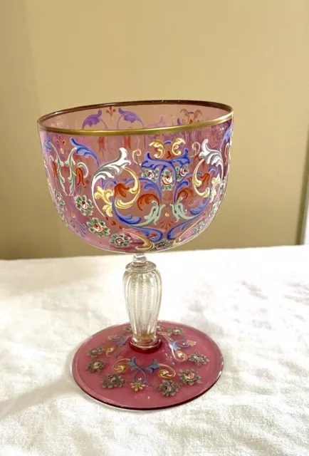 Antonio Salviati Italian Murano Moser Enameled Wine Glass