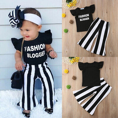 Toddler Baby Girls Clothes Letter Ruffle Sleeveless T-shirt Trousers Outfit