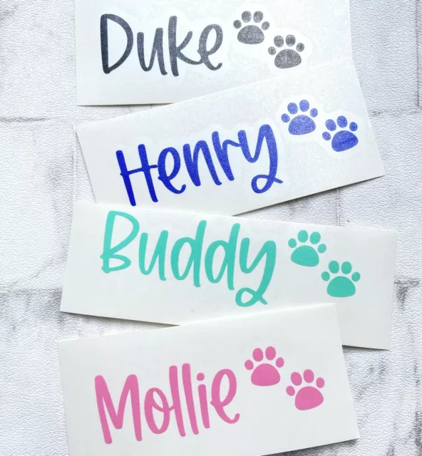 Personalised Dog Cat Pet Name Vinyl Bowl Label Paw Decal Stickers
