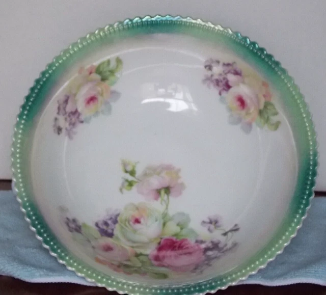 P.K. Porzellanfabrik Königszelt Silesia ~ Roses ~ Serving Bowl 1920's Tent Mark
