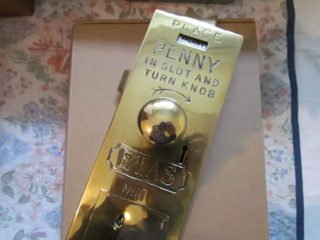 Etas No.11 Penny in Slot Antique Brass Lavatory Lock.