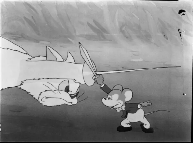 Terrytoons Animation Cartoon Original B/W  Photo Negative Mighty Mouse sword cat