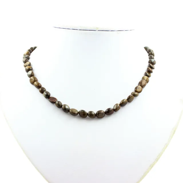 Collier perles Bronzite du Brésil Chaine en acier inoxydable.