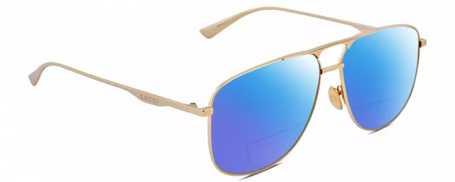 Gucci GG0336S Unisex Square Polarized BIFOCAL Reading Sunglasses Gold 60mm 41Opt